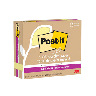 Post-it® Super Sticky Recycled Notes 655R-12SSCY, 3 in x 5 in (76 mm x 127 mm)