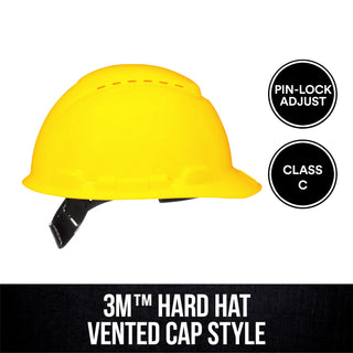 3M Vented Hard Hat CHHYH1-V-12-DC, with Pinlock Adjustment, Yellow