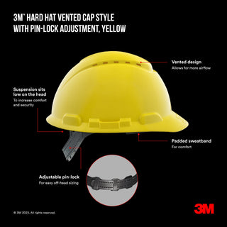 3M Vented Hard Hat CHHYH1-V-12-DC, with Pinlock Adjustment, Yellow