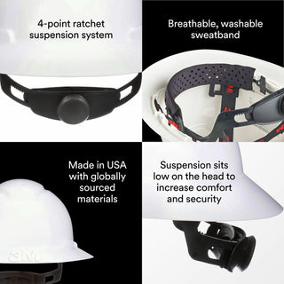 3M SecureFit Full Brim Hard Hat CHH-FB-R-W6-SL, with Ratchet Adjustment, White