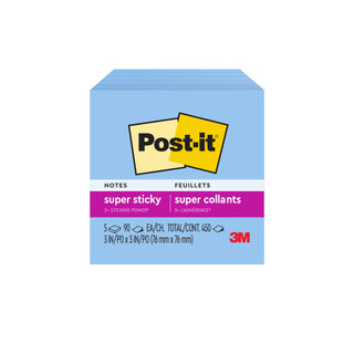 Post-it® Super Sticky Notes 654-5SSBW, 3 in x 3 in (76 mm x 76 mm)