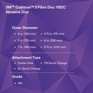 3M Cubitron 3 Fibre Disc 1182C, 36+, TN Quick Change, 7 in, Die 700BB