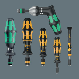 Wera Series 7400 Kraftform pre-set, adjustable torque screwdrivers (0.3-3.0 Nm) with Rapidaptor quick-release chuck, handle size 105 mm, 7460 x 0.3 Nm x 0.3-1.2 Nm