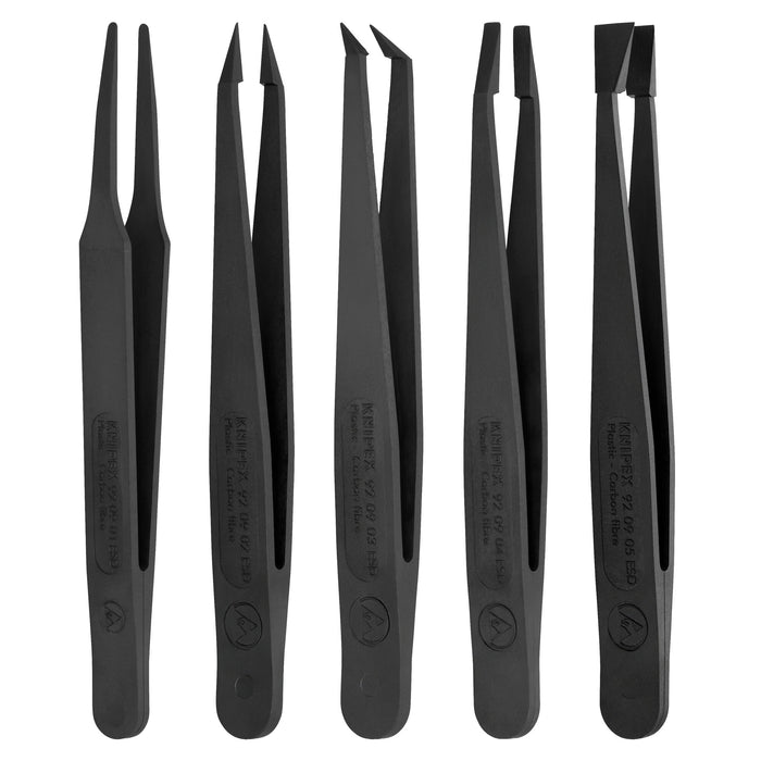 Knipex 92 00 05 ESD 5 Pc Plastic Tweezer Set in a Tool Roll-ESD