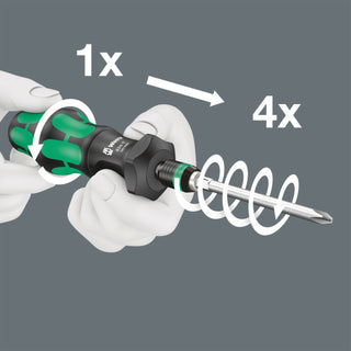 Wera 826 T Kraftform Turbo bit-holding screwdriver handle with Rapidaptor quick-release chuck, 1/4" x 146 mm