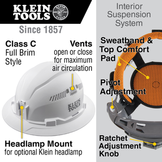 Klein Tools 60871BR Hard Hat, Vented, Full Brim Style, Blue