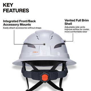 Klein Tools 60961T2 Class C Type-2 Hard Hat, Vented Full Brim with Strap, Black