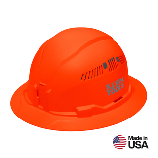 Klein Tools 60931 Hard Hat, Vented, Full Brim Style, High Visibility Orange