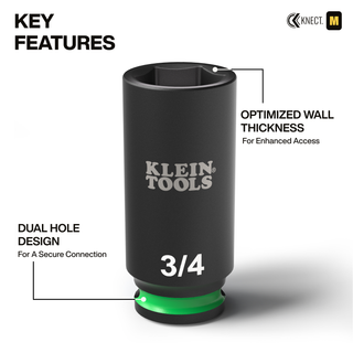 Klein Tools 65109IMPCT KNECT Deep-Well 3/8" Drive Impact Socket Set, SAE, 9 Pc.