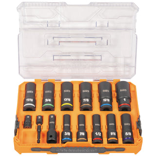 Klein Tools 65111IMPCT KNECT 1/2" Drive Deep Well Impact Socket Set, SAE, 14 Pc.