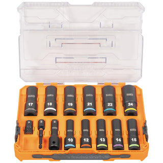 Klein Tools 65111IMPCTM KNECT 1/2" Drive Deep Well Impact Socket Set, Metric, 14 Pc.