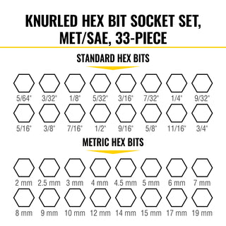 Klein Tools 65233HEX Knurled Hex Bit Socket Set, SAE and Metric, 33 Pc.