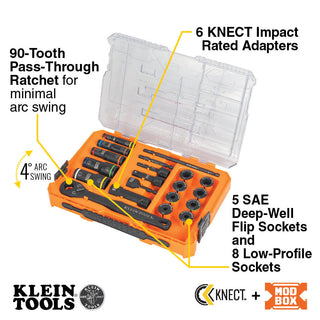 Klein Tools 65240 KNECT Impact Pass Through and Deep-Well Flip Socket Set, 20 Pc.