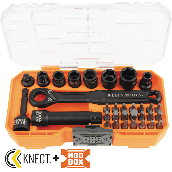 Klein Tools 65300 Impact-Rated Pass Through Socket Set, 1/4" Drive, 32 Pc.