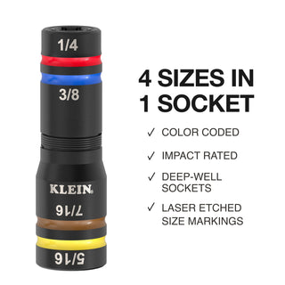 Klein Tools 653QS KNECT Quad-12 Deep-Well Heavy-Duty Impact Flip Sockets, SAE, 6 Pc.