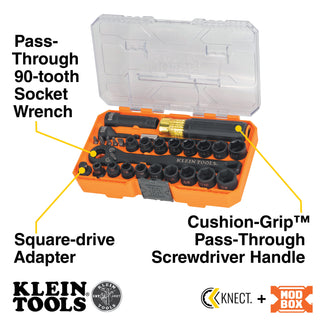 Klein Tools 65400KNECT KNECT Essential Pass Through Impact Socket Set, SAE and Metric, 28 Pc.