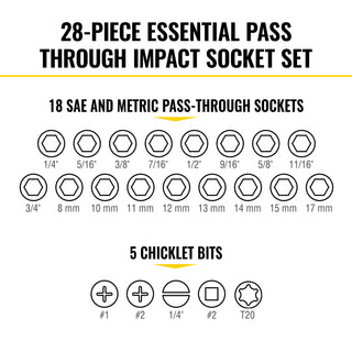 Klein Tools 65400KNECT KNECT Essential Pass Through Impact Socket Set, SAE and Metric, 28 Pc.