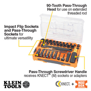 Klein Tools 65500KNECT KNECT Complete Impact Pass Through and Flip Socket Set, 39 Pc.