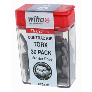 Wiha Tools 72573 T8 x 25mm TORX Contractor Insert Bit, 30 Pack