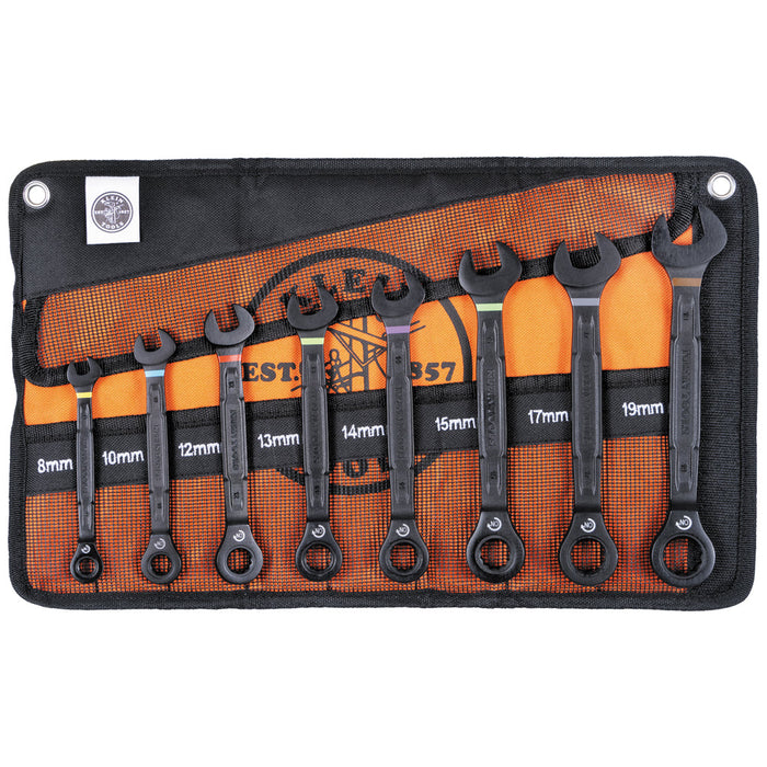 Klein Tools 69408MG 90-Tooth Ratcheting Box Wrench Set, Metric, 8 Pc.
