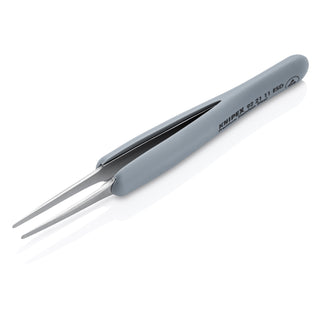 Knipex 92 21 11 ESD 4" Premium Stainless Steel Precision Tweezers-Blunt Tips-ESD Rubber Handles