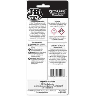 J-B Weld 24206 Perma-Lock Medium Strength Threadlocker - Blue - 6 ml