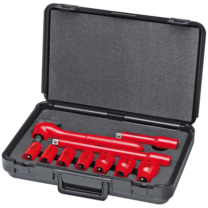 Knipex 98 99 11 S6 10 Pc Socket Set, 1/2" Drive, Metric-1000V Insulated