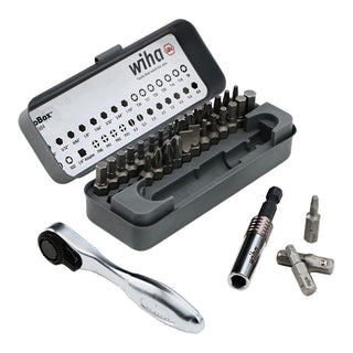 Wiha Tools Tools 74984 Standard Bit GoBox Set with Mini Ratchet, 32 Pc.