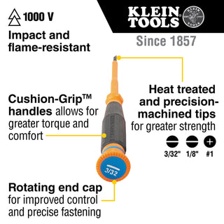 Klein Tools 6243INS Insulated Precision Screwdriver, Slotted 3/32-Inch