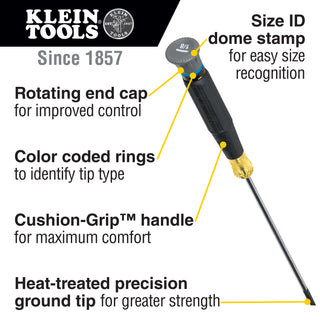 Klein Tools 6233 Precision Screwdriver, #0 Phillips, 3" Shank