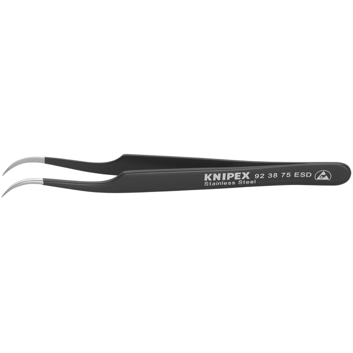 Knipex 92 38 75 ESD 4 3/4" Stainless Steel Gripping Tweezers--35° Angled-Needle-Point Tips-ESD
