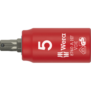 Wera 8740 A VDE HF Zyklop Bit Socket, Insulated, 1/4" Drive, with Holding Function for Hexagonal Socket Screws, 5 x 45 mm