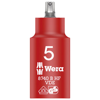 Wera 8740 B VDE HF Zyklop Hex bit socket, insulated, with holding function, 3/8" drive, 5 x 55 mm