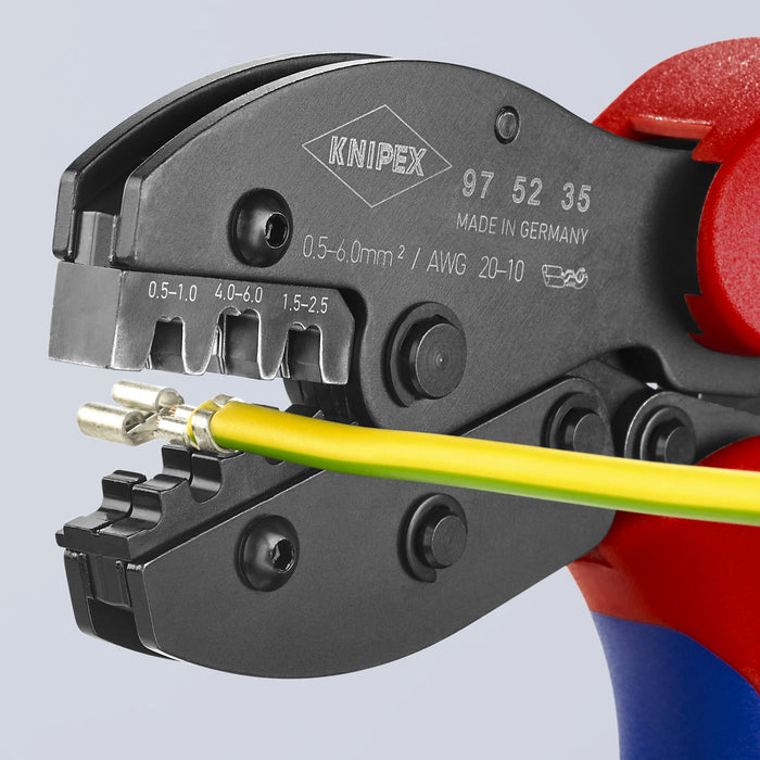 Knipex 97 52 35 8 1/2" Crimping Pliers For Non-Insulated Open Plug-Type Connectors (Plug Width 4.8 and 6.3 mm)