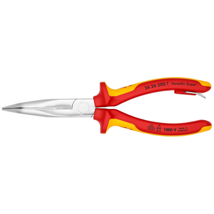 Knipex 26 26 200 T 8" Long Nose 40° Angled Pliers with Cutter-1000V Insulated-Tethered Attachment