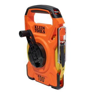 Klein Tools 94100RT 100-Foot Open Reel Tape Measure with Single Hook and Carabiner