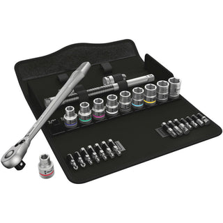 Wera 8100 SC 11 Zyklop Metal Ratchet Set with switch lever, 1/2" drive, imperial, 28 pieces