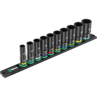 Wera 9660 Magnetic Rail B Impaktor Deep 1 Socket Set, 3/8" Drive, 10 Pc.
