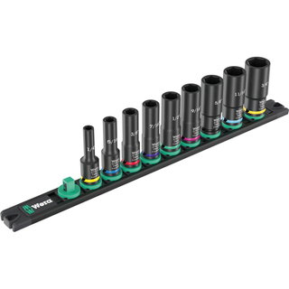 Wera 9661 Magnetic Rail B Impaktor Deep Imperial 1 Socket Set, 3/8" Drive, 9 Pc.