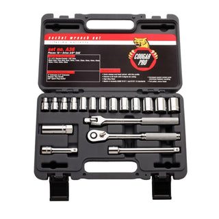 Cougar Pro A36 3/8" Drive 6 Point Standard Sockets, Ratchet, Flex Handle, 3", 6" Extensions, 5/8" Spark Plug Socket