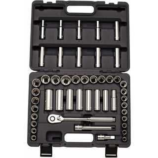 Cougar Pro A49 1/2 In Drive 47 Piece Plastic Boxed Set 12 Point Standard & Deep, SAE & Metric Sockets, Quick Release Ratchet, 2-1/2"