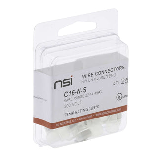 NSI C16-N-S Nylon Closed-End Wire Connector with Crimp Sleeve, 25 Pack