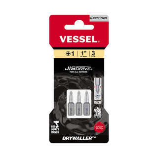 Vessel Tools DWPH1254P3 DRYWALLER Insert Bit (PH1 x 25.4 mm, 3 pcs.)