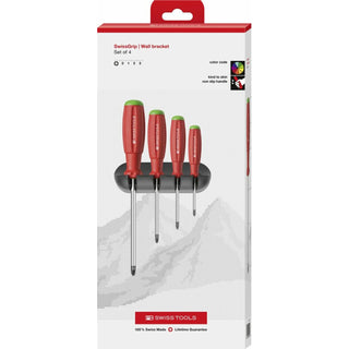 PB Swiss Tools PB 8243.CBB SwissGrip Screwdriver Set, Pozidriv, 4 pcs w/ Wall Holder