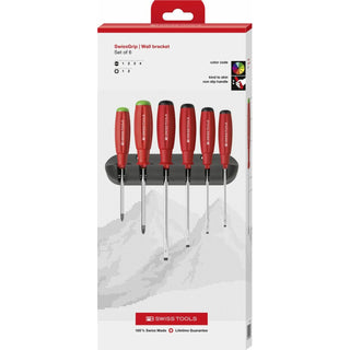 PB Swiss Tools PB 8245.CBB SwissGrip Screwdriver Set, Slotted & Pozidriv, 6 pcs w/ Wall Mount