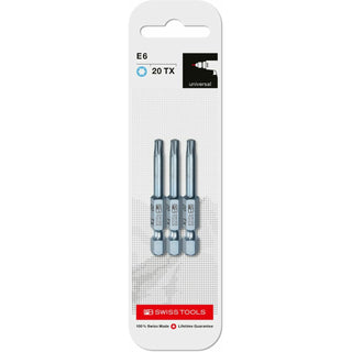 PB Swiss Tools PB E6.400/20 CN3 PrecisionBit, Design E 6.3 TORX® , Size 20 , 3 Piece - 1/4 Inch