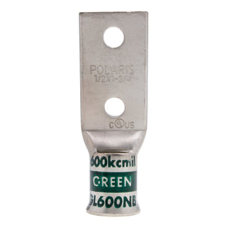 NSI GL600NB 600 MCM 1/2” 2-Hole Copper Short Lug – Green – Bell End