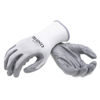 NSI GLV-100L White Nylon Safety Gloves, Palm-Dipped Nitrile Coating, Large