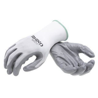 NSI GLV-100M White Nylon Safety Gloves, Palm-Dipped Nitrile Coating, Medium