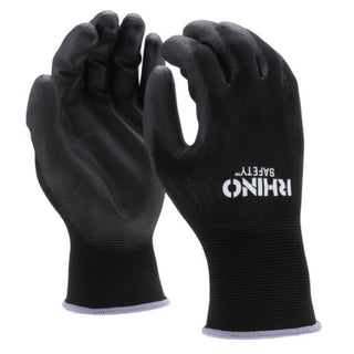 NSI GLV-200L Black Nylon Safety Gloves, Polyurethane Palm Coating, Large